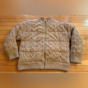 Joie Quilted Knit Puffer Bomber Cable Knit Sweater Jacket Full Zip Womens Large